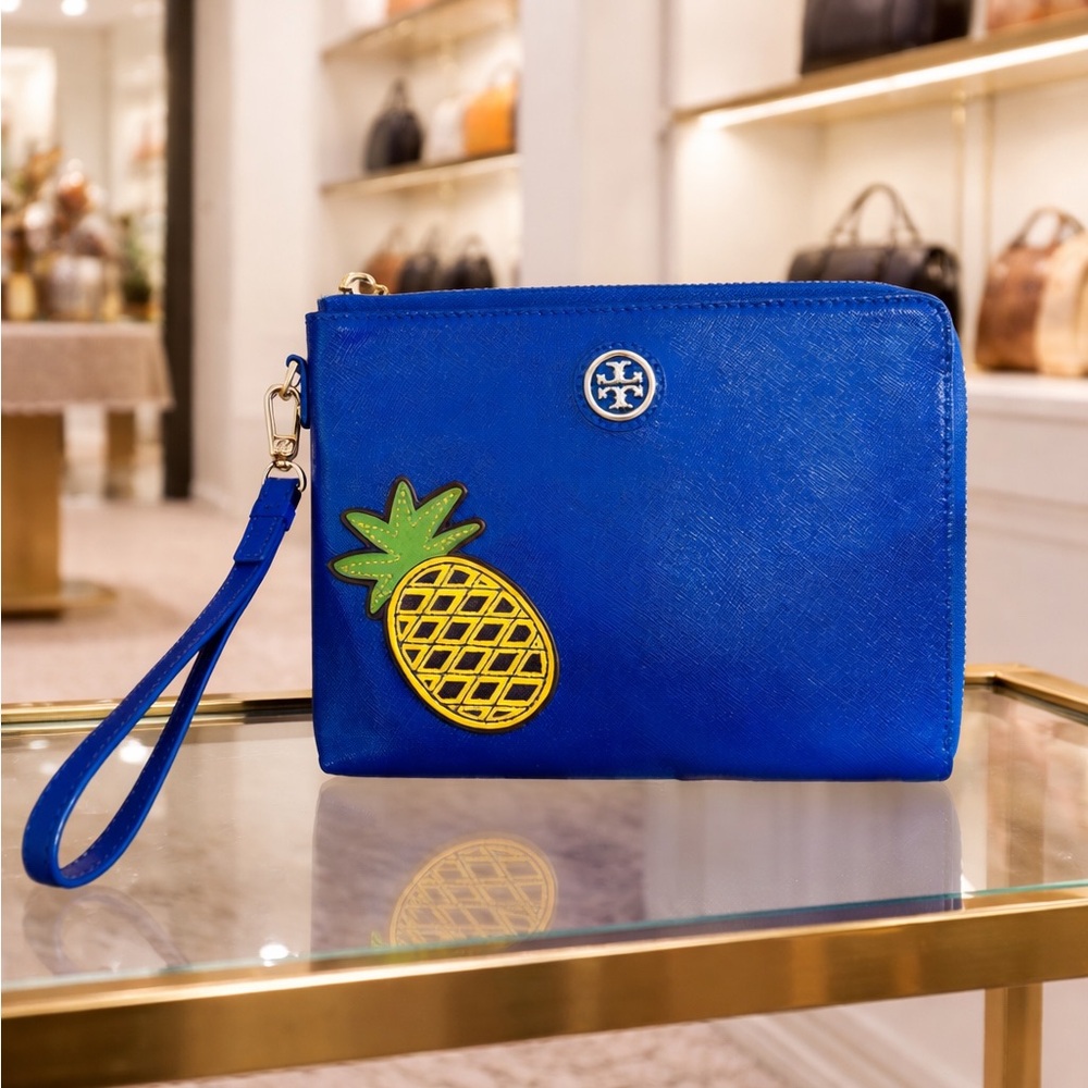 Tory Burch Royal Blue Wristlet Clutch with Pineapple Patch
